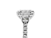 Emerald Cut Three Stone Engagement Ring Setting | Pave Shoulders | Sterling Silver