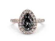 Pear-Shaped Halo Engagement Ring Setting for a Black Center | Pavé Shoulders | Rose Gold
