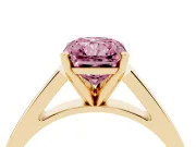 Fancy Pink Radiant Cut Diamond Solitaire Engagement Ring Set in Yellow gold with Prong Setting and Tapered Band