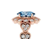 Oval Scalloped Halo Engagement Ring Setting for a Fancy Blue Lab-Grown Diamond | Heart Pavé Band | Rose Gold