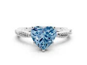 Fancy Blue Heart Cut Diamond Solitaire Ring Set in White gold with Twisted Band and Bead Prong Setting