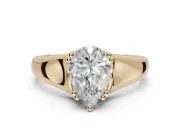 Pear-Shaped Double Claw Solitaire Engagement Ring Setting | Wide Plain Band | Yellow Gold