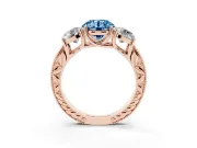 Round Vintage Three Stone Engagement Ring Setting for a Fancy Blue Lab-Grown Diamond | Rose Gold