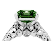 Fancy Green Asscher Cut Diamond Filigree Halo Engagement Ring Set in Platinum with Prong Setting