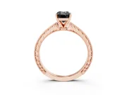Fancy Black Emerald Cut Diamond Solitaire Milgrain Engraved Band Set in Rose gold with Prong Setting