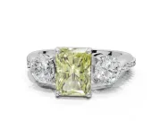 Radiant Cut Three Stone Engagement Ring Setting for a Fancy Yellow Lab-Grown Diamond | Tapered Pave Band | Platinum