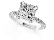 Princess Cut Pave Solitaire Engagement Ring Setting | Double Claw Prongs | Sterling Silver