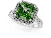 Asscher Cut Halo Engagement Ring Setting for a Fancy Green Lab-Grown Diamond | Shared Prong Shoulders | Sterling Silver