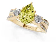 Pear-Shaped Three-Stone Twist Engagement Ring Setting for a Fancy Yellow Lab-Grown Diamond | Yellow Gold