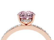 Fancy Pink Oval Cut Diamond Pavé Band Ring Set in Rose gold with Prong-Set Center Stone