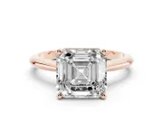 Asscher Cut Diamond Solitaire Ring Set in Rose gold with Prong Setting on a Plain Round Band