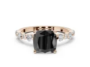 Cushion Cut Pavé Engagement Ring Setting for a Black Center | Alternating Accents | Rose Gold