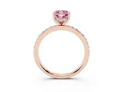 Fancy Pink Cushion Cut Diamond Pavé Band Ring Set in Rose gold with Prong-Set Center Stone