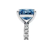 Fancy Blue Asscher Cut Diamond Brilliant Solitaire Ring Set in Silver with Pavé Band and Prong Setting