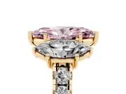 Marquise Three Stone Engagement Ring Setting for a Fancy Pink Lab-Grown Diamond | Accented Shoulders | Yellow Gold