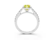 Fancy Yellow Cushion Cut Diamond Halo Engagement Ring Set in Platinum with Pavé Band and Prong Setting