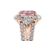 Emerald Cut Scalloped Halo Engagement Ring Setting for a Fancy Pink Lab-Grown Diamond | Pear Side Stones | Rose Gold