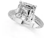 Asscher Cut Pavé Solitaire Engagement Ring Setting | Multi-Row Shoulders | Sterling Silver