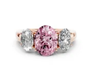 Oval Three Stone Engagement Ring Setting for a Fancy Pink Lab-Grown Diamond | Matching Side Stones | Rose Gold