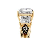 Princess Cut Diamond Three-Stone Ring Set in Yellow gold with Braided Band