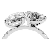 Emerald Cut and Heart-Shaped Lab-Grown Diamond Toi et Moi Engagement Ring | Pavé Band | Platinum