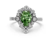 Fancy Green Pear Cut Diamond Halo Milgrain Pavé Ring Set in Platinum with Prong Setting