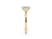 Emerald Cut Diamond Solitaire Ring Set in Yellow gold with Thin Band and Prong Setting
