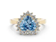 Fancy Blue Heart Cut Diamond Halo Ring Set in Yellow gold with Round Halo and Smooth Solitaire Band