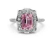 Emerald Cut Halo Engagement Ring Setting for a Fancy Pink Lab-Grown Diamond | Petal Tips | Platinum