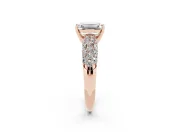 Emerald Cut Multi Row Pave Solitaire Engagement Ring Setting | Domed Shoulders | Rose Gold