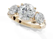 Round Three Stone Engagement Ring Setting | Tapered Pave Band | Yellow Gold