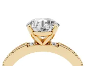Round Vintage Pavé Solitaire Engagement Ring Setting | Milgrain Edges | Yellow Gold