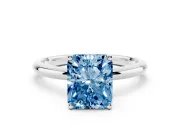 Radiant Cut Micro-Prong Hidden Halo Engagement Ring Setting for a Fancy Blue Lab-Grown Diamond | Plain Band | White Gold