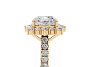 Cushion Cut Scalloped Halo Engagement Ring Setting | Single Row Pave | Yellow Gold