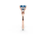 Fancy Blue Three-Stone Asscher Cut Diamond Ring Set in Rose gold with Prong Setting and Plain Band