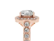 Cushion Cut Milgrain Halo Engagement Ring Setting | Graduated Bezel Accents | Rose Gold
