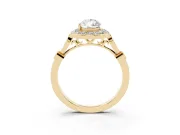 Pear Cut Diamond Halo Engagement Ring Set in Yellow gold with Twisted Band and Prong Setting
