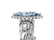 Fancy Blue Marquise Cut Diamond Halo Ring Set in White gold with Milgrain Pavé Band and Prong Setting
