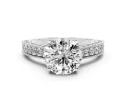 Round Vintage Hidden Halo Engagement Ring Setting | Milgrain Pave Band | White Gold