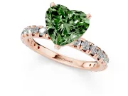 Fancy Green Heart Cut Diamond Pavé Solitaire Ring Set in Rose gold with Round Band and Prong Setting
