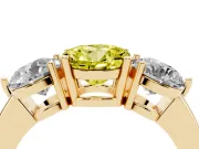 Round Three Stone Engagement Ring Setting for a Fancy Yellow Lab-Grown Diamond | Large Round Side Stones | Yellow Gold