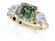 Asscher Cut Three Stone Engagement Ring Setting for a Fancy Green Lab-Grown Diamond | Tapered Pave Band | Yellow Gold