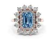 Emerald Cut Floral Double Halo Engagement Ring Setting for a Fancy Blue Lab-Grown Diamond | Plain Band | Rose Gold