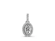 Oval Lab-Grown Diamond Pavé Halo Pendant Necklace | Pavé Bail | Sterling Silver