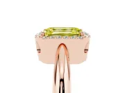 Fancy Yellow Emerald Cut Diamond Halo Engagement Ring Set in Rose gold with Plain Split Shank and Prong Setting
