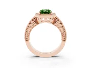 Fancy Green Radiant Cut Diamond Halo Ring Set in Rose gold with Round Accent Halo, Pavé Band and Prong Setting