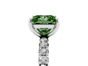 Fancy Green Princess Cut Diamond Pavé Solitaire Ring Set in Silver with Round Band and Prong Setting