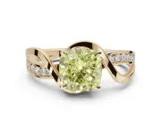 Cushion Cut Bypass Solitaire Engagement Ring Setting for a Fancy Yellow Lab-Grown Diamond | Pavé Strands | Yellow Gold