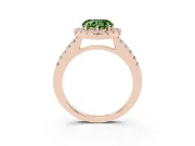 Fancy Green Heart Cut Diamond Halo Pavé Solitaire Ring Set in Rose gold with Prong-Set Center Stone
