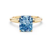 Radiant Cut Hidden Halo Engagement Ring Setting for a Fancy Blue Lab-Grown Diamond | Plain Band | Yellow Gold
